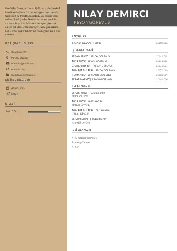 Reyon Görevlisi cv indir